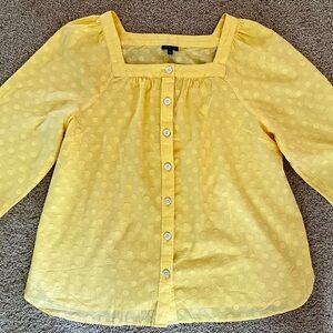 Talbots Yellow Dot Square Neck Button Front Tunic Blouse, New With Tags, size XL